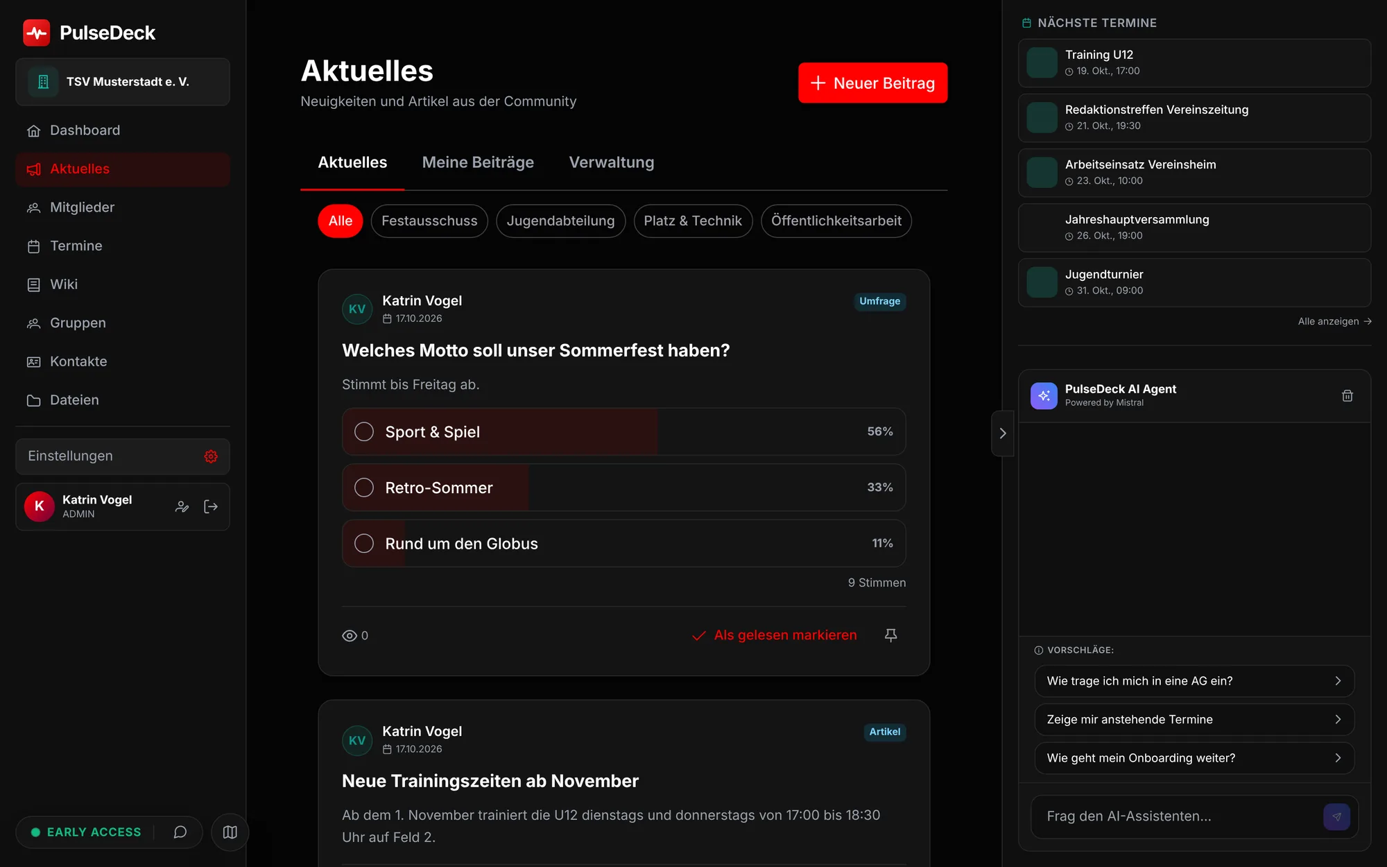 Feed in PulseDeck mit einer Umfrage zum Motto des Sommerfests